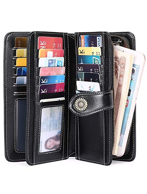 FALAN MULE Women's Wallet Genuine Leather RFID Blocking Large Capacity Trifold Ladies Wallet