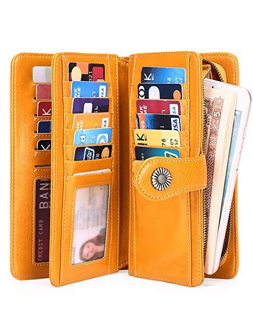 FALAN MULE Women's Wallet Genuine Leather RFID Blocking Large Capacity Trifold Ladies Wallet