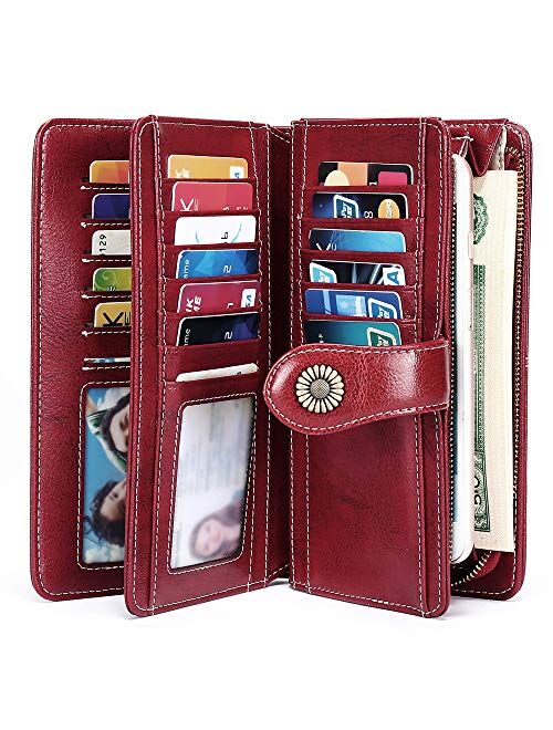 FALAN MULE Women's Wallet Genuine Leather RFID Blocking Large Capacity Trifold Ladies Wallet