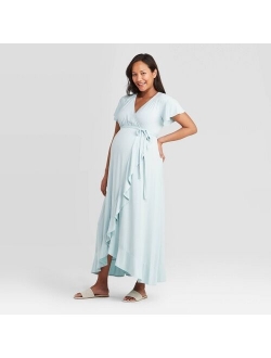 Maternity Short Sleeve Knit Wrap Ruffle Dress - Isabel Maternity by Ingrid & Isabel™