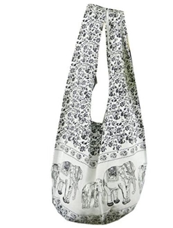 BTP! Elephant Floral Print Sling Crossbody Shoulder Bag Purse Hippie Hobo Thai Cotton Gypsy Bohemian Large