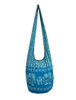 BTP! Elephant Floral Print Sling Crossbody Shoulder Bag Purse Hippie Hobo Thai Cotton Gypsy Bohemian Large