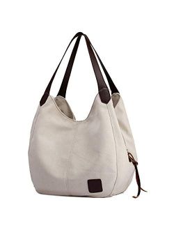 TCHH-DayUp Women Canvas Handbags Hobo Bag Women's Multi-pocket Cotton Shoulder Shopper Bags Totes Casual Top Handle Purses