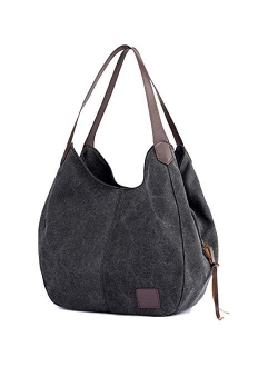 TCHH-DayUp Women Canvas Handbags Hobo Bag Women's Multi-pocket Cotton Shoulder Shopper Bags Totes Casual Top Handle Purses