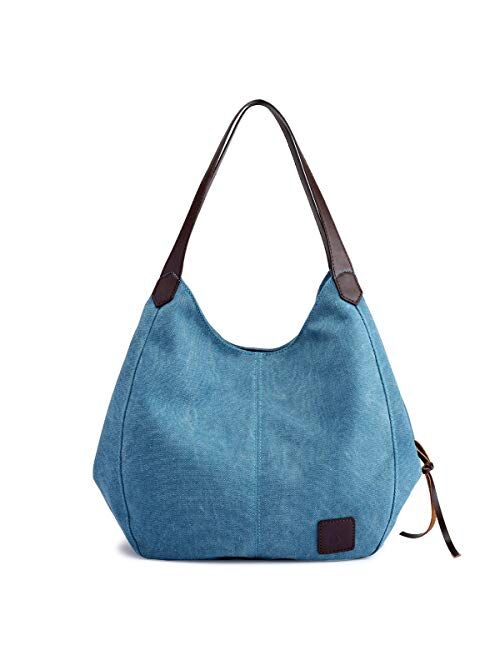 TCHH-DayUp Women Canvas Handbags Hobo Bag Women's Multi-pocket Cotton Shoulder Shopper Bags Totes Casual Top Handle Purses