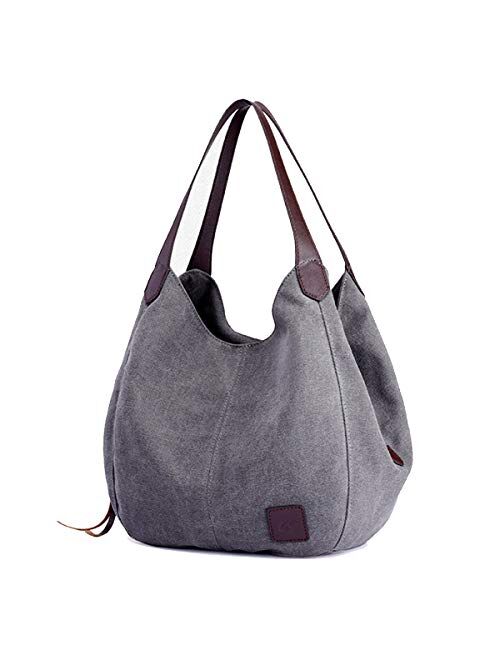 TCHH-DayUp Women Canvas Handbags Hobo Bag Women's Multi-pocket Cotton Shoulder Shopper Bags Totes Casual Top Handle Purses