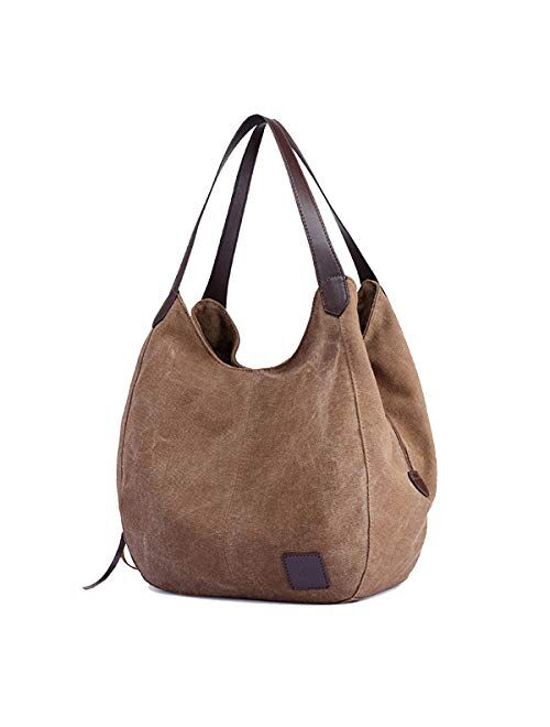 TCHH-DayUp Women Canvas Handbags Hobo Bag Women's Multi-pocket Cotton Shoulder Shopper Bags Totes Casual Top Handle Purses