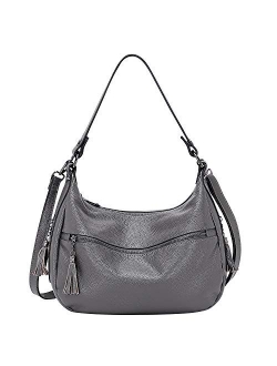 Womens Handbags Soft Leather Hobo Shoulder Bag Ladies Crossbody Tote Purses with Tassel