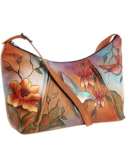 Anuschka Women's Genuine Leather Shoulder Bag | Hand Painted Original Artwork | Medium Zippered Hobo