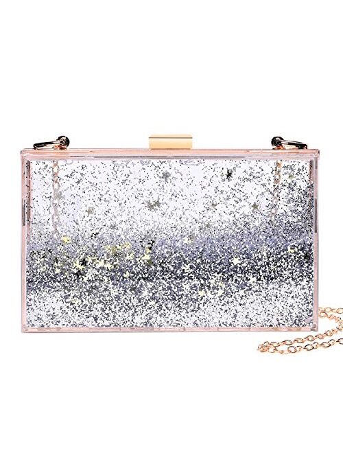 JeVenis Magical Transparent Sequins Clutch Purse Evening Handbag For Party Prom Bride