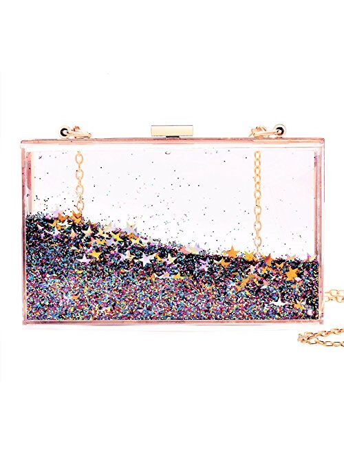 JeVenis Magical Transparent Sequins Clutch Purse Evening Handbag For Party Prom Bride