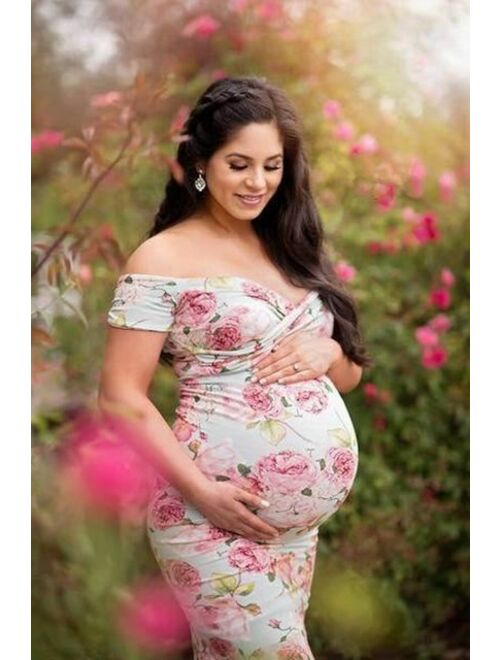 Le Couple Floral Print Maternity Photography Props Dresses Summer Pregnancy Clot