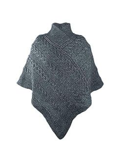 100% Merino Wool Aran Crafts Ladies Knit Poncho Charcoal