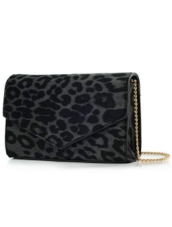 Leopard Print Envelope Evening Clutch Women Chain Shoulder Bag