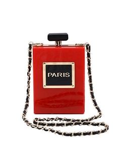 Women Acrylic Bag Black Paris Perfume Shape Evening Bags Purses Clutch Vintage Banquet Handbag