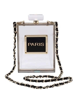 Women Acrylic Bag Black Paris Perfume Shape Evening Bags Purses Clutch Vintage Banquet Handbag