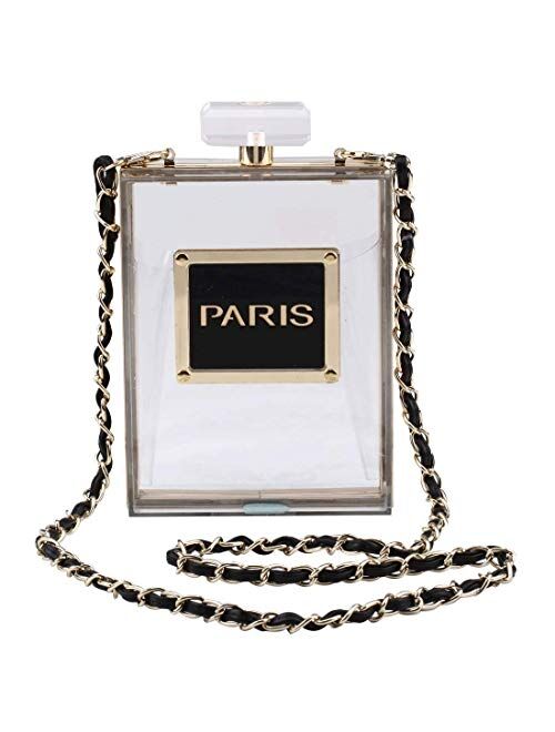 LETODE Women Acrylic Bag Black Paris Perfume Shape Evening Bags Purses Clutch Vintage Banquet Handbag