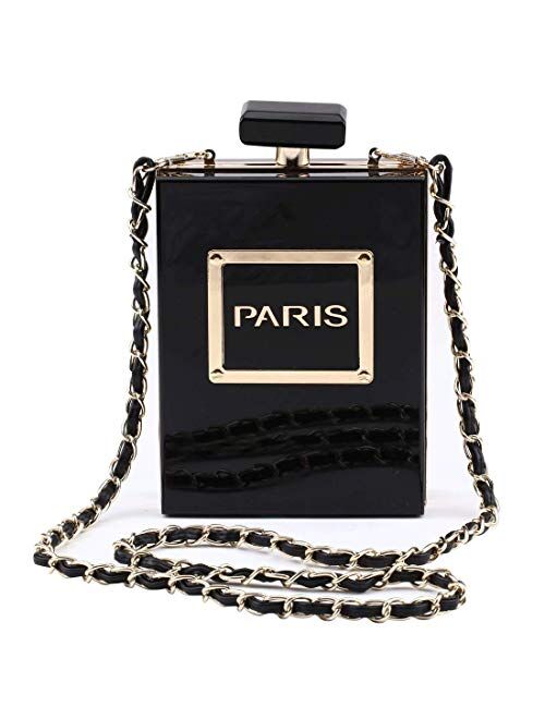 LETODE Women Acrylic Bag Black Paris Perfume Shape Evening Bags Purses Clutch Vintage Banquet Handbag