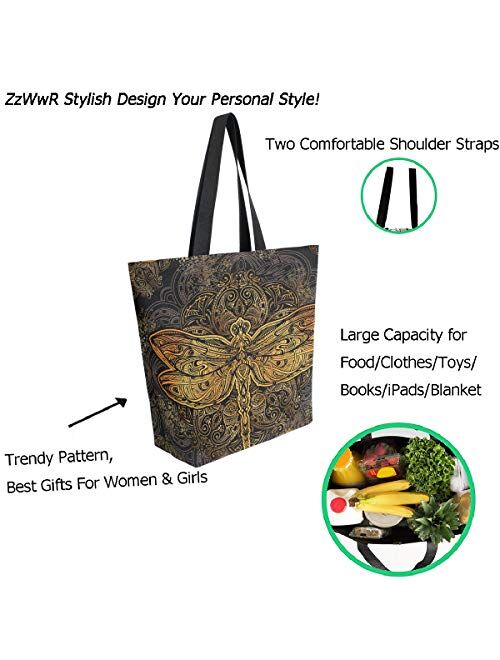 ZzWwR Stylish Print Extra Large Shoulder Tote Bag for Beach Travel Weekender Gym Grocery Shopping