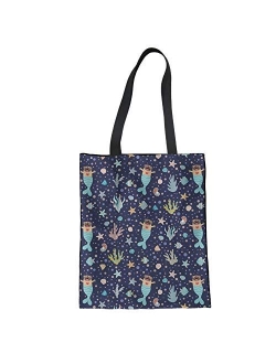 Coloranimal Cute Animal Dog Flower Linen Tote Bag for Women Grocery Handbag