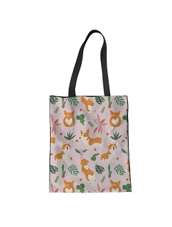 Coloranimal Cute Animal Dog Flower Linen Tote Bag for Women Grocery Handbag