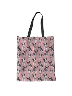 Coloranimal Cute Animal Dog Flower Linen Tote Bag for Women Grocery Handbag