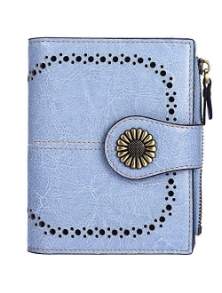 Lavemi Womens Leather Wallet RFID Blocking Small Bifold Compact Credit Card Case Purse for Women with ID Window Zipper Pocket