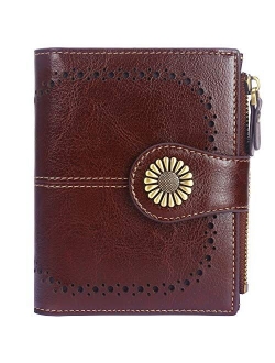 Lavemi Womens Leather Wallet RFID Blocking Small Bifold Compact Credit Card Case Purse for Women with ID Window Zipper Pocket