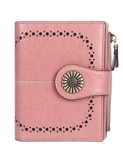 Lavemi Womens Leather Wallet RFID Blocking Small Bifold Compact Credit Card Case Purse for Women with ID Window Zipper Pocket