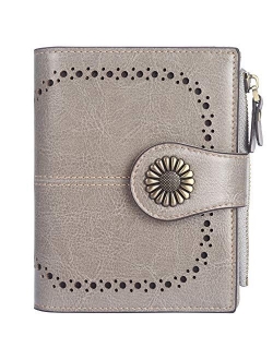 Lavemi Womens Leather Wallet RFID Blocking Small Bifold Compact Credit Card Case Purse for Women with ID Window Zipper Pocket