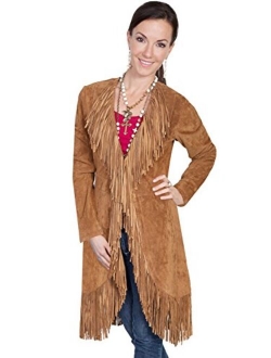 Women's Helena Long Soft Suede Fringe Leopard Lining Coat