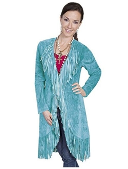 Women's Helena Long Soft Suede Fringe Leopard Lining Coat