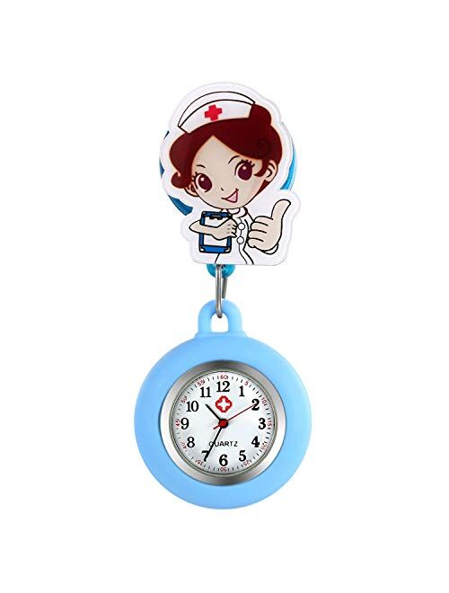 Women Nurse Watches Retractable Clip-on Lapel Doctors Clinic Staff Tunic Stethoscope Badge Silicone Fob Nursing Watch for Girls