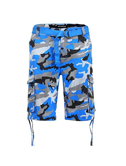 Victorious Men's Belted Ripstop Twill Camo Cargo Short