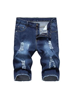 PASOK Men's Casual Denim Shorts Distressed Stretchy Jeans Shorts Ripped Short Pants