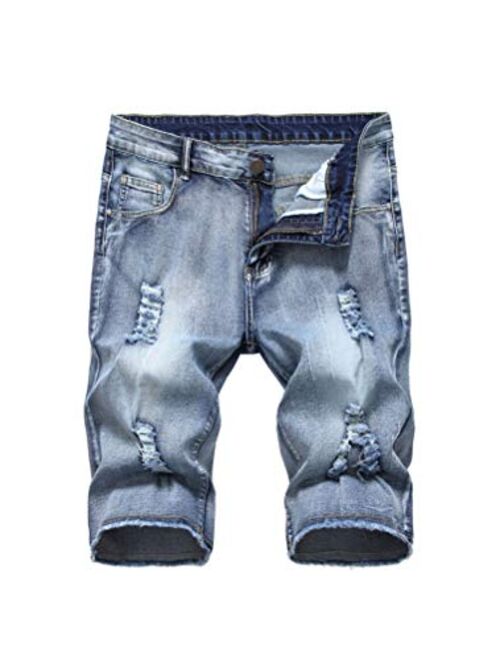 PASOK Men's Casual Denim Shorts Distressed Stretchy Jeans Shorts Ripped Short Pants