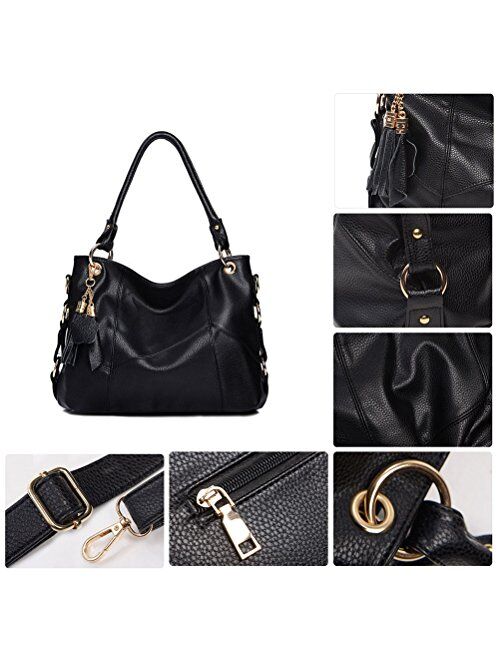 Womens Leather Tote Handbags Shoulder Hobo Purses Top Handle Tassel Cross-body Bag