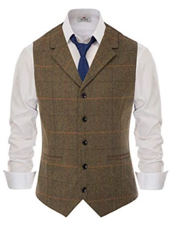 Paul Jones Mens Herringbone Tweed Waistcoat Tailored Collar Slim Fit Suit Vest