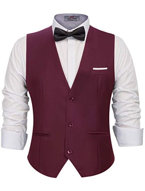 Paul Jones Mens Herringbone Tweed Waistcoat Tailored Collar Slim Fit Suit Vest