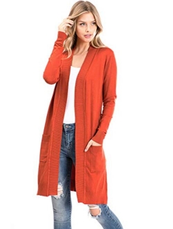 Urban Look Women's Long Sleeve Classic Open Front Knit Long Cardigan