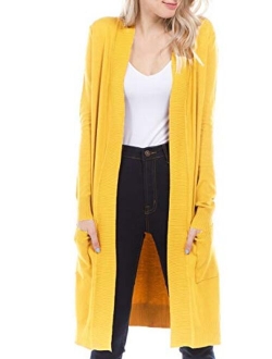 Urban Look Women's Long Sleeve Classic Open Front Knit Long Cardigan