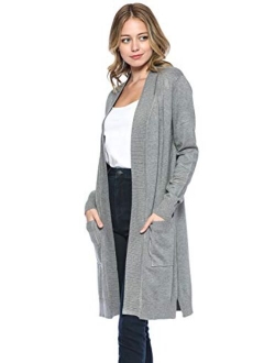 Urban Look Women's Long Sleeve Classic Open Front Knit Long Cardigan