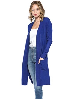 Urban Look Women's Long Sleeve Classic Open Front Knit Long Cardigan