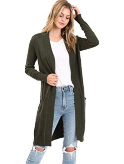 Urban Look Women's Long Sleeve Classic Open Front Knit Long Cardigan