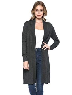 Urban Look Women's Long Sleeve Classic Open Front Knit Long Cardigan