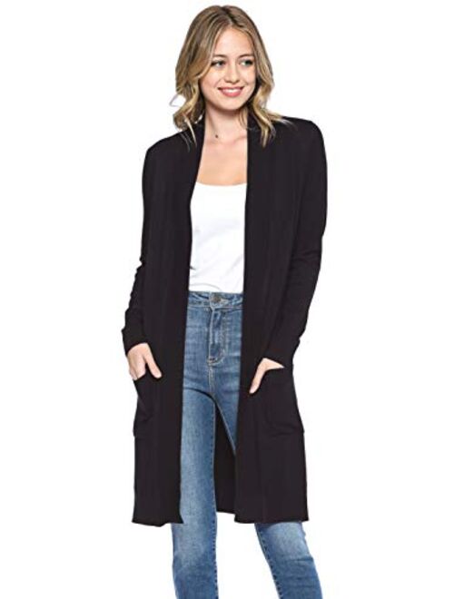 Urban Look Women's Long Sleeve Classic Open Front Knit Long Cardigan