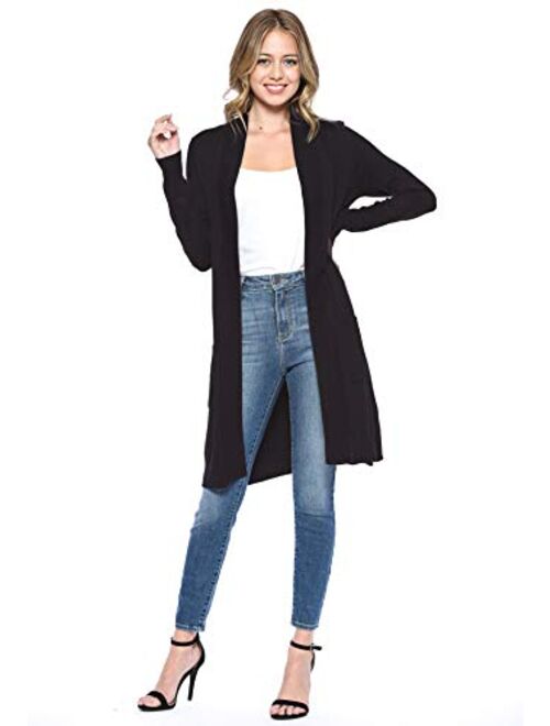 Urban Look Women's Long Sleeve Classic Open Front Knit Long Cardigan