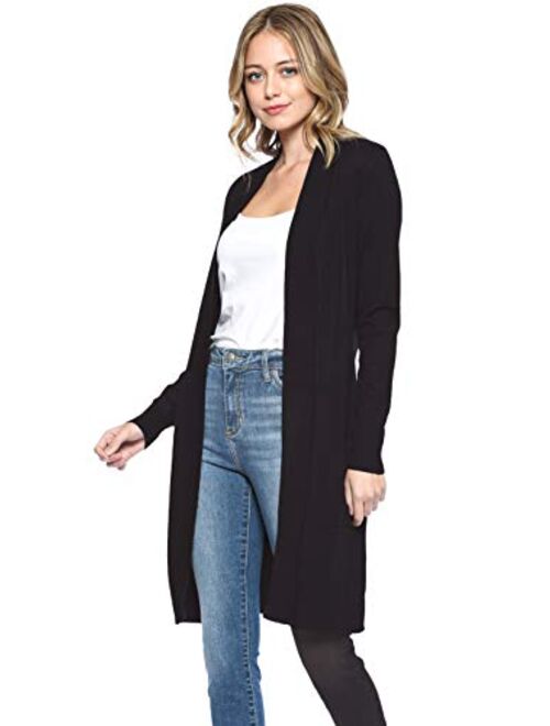 Urban Look Women's Long Sleeve Classic Open Front Knit Long Cardigan