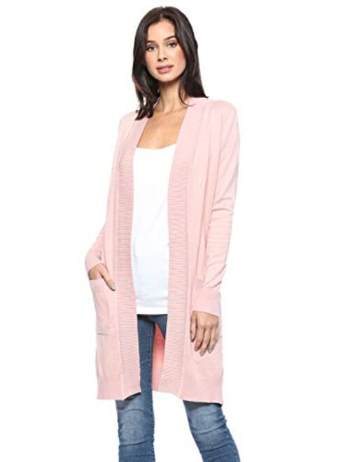 Urban Look Women's Long Sleeve Classic Open Front Knit Long Cardigan