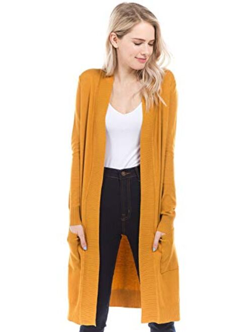 Urban Look Women's Long Sleeve Classic Open Front Knit Long Cardigan